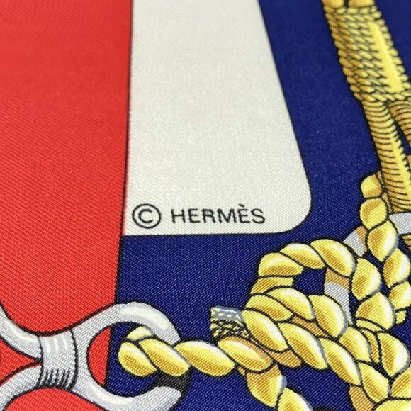 Auth HERMES Carre 90 - Red White Multi Scarf - Picture 2 of 3